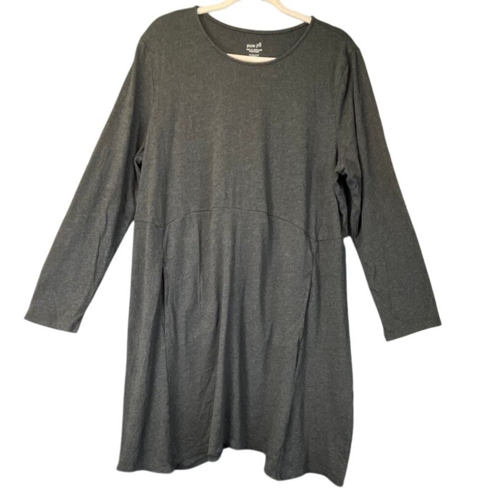 Pure Jill Womens Gray XL Pure Jill Dipped-Hem Swing Dress Pima Cotton/Pockets